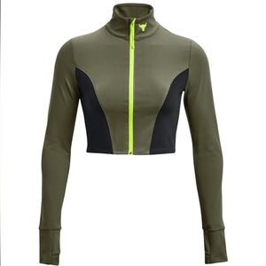 Under Armour Project Rock Jacket - Olive Green Jacket with Neon Yellow Zipper